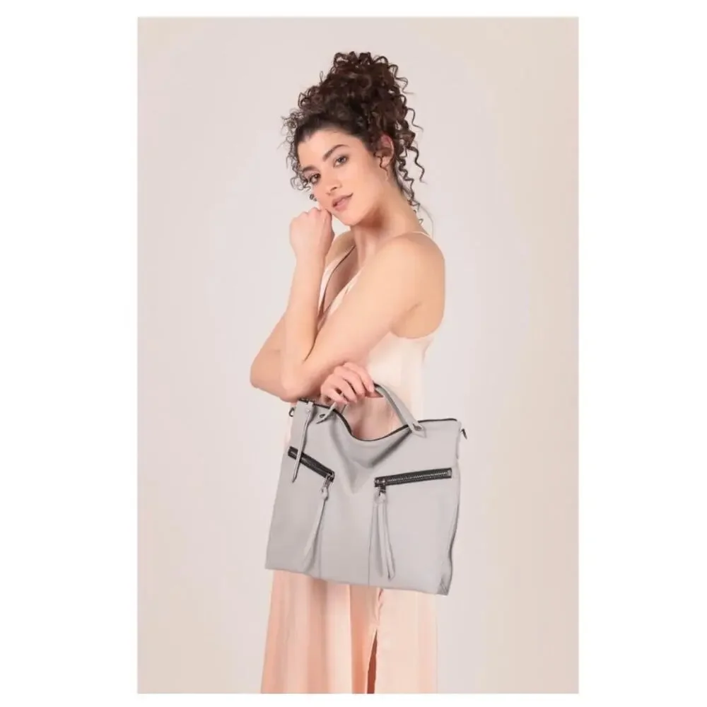 Botkier Trigger Convertible Hobo Purse Handbag Silver Grey Pebbled Leather
